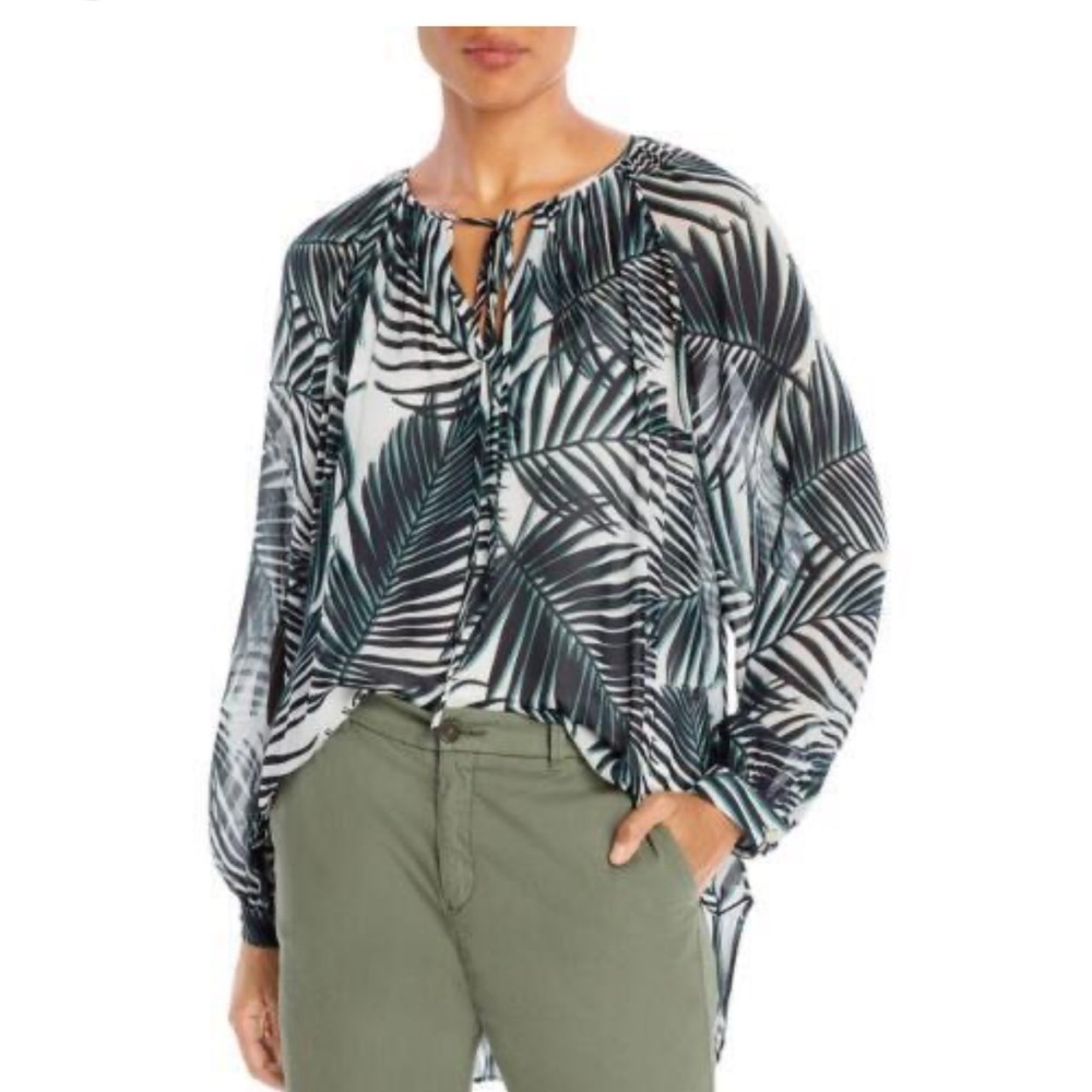 Boss Hugo Boss Green BlackBilinea Palm-Print Silk Crepe Blouse